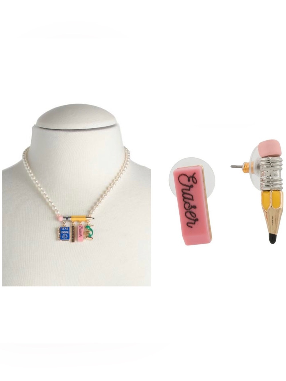 BETSEY JOHNSON SET Back to School Pearl & School Charms Necklace & Earrings NWT
